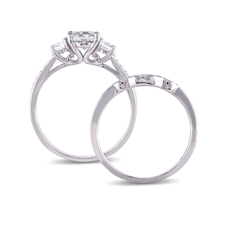 10K Gold 2.125 CT.T.W. Round Lab-Created White Sapphire Custom Three Stone Bridal Set-4