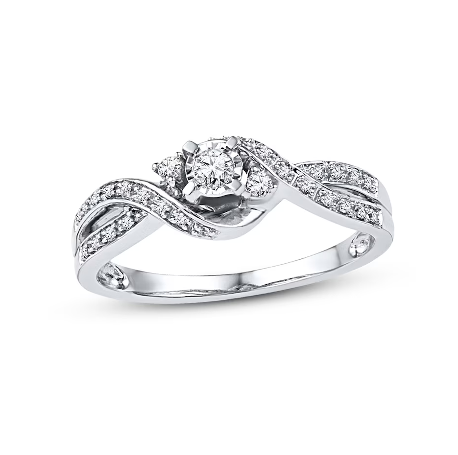 10K White Gold 0.16 CT.T.W. Lab Created Diamond Three-Stone Promise Engagement Ring D VVS1-VS1 IGI Certified-1