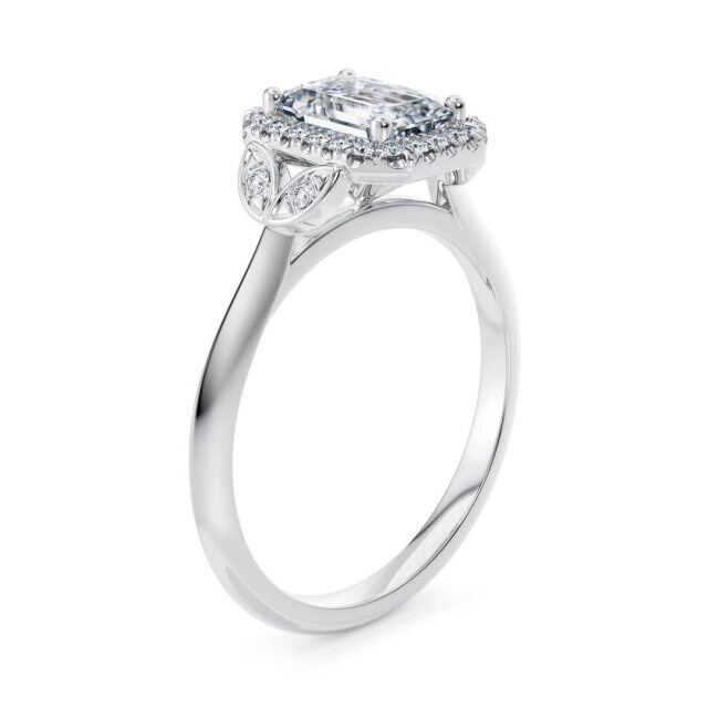 Bague de fiançailles avec gravure personnalisée en or blanc 10K 1CT taille émeraude Moissanite-4