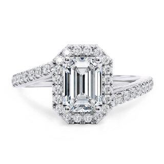 10K White Gold 1CT Emerald Cut Moissanite Personalized Engraving Halo Engagement Ring-38