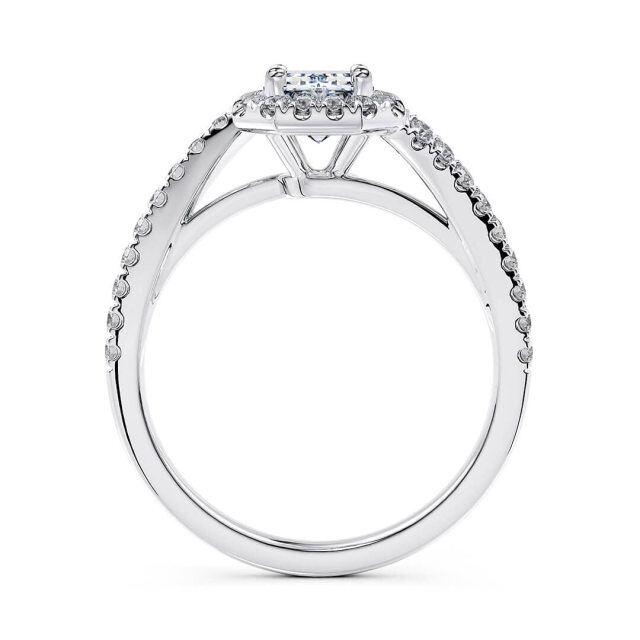 Bague de fiançailles Halo avec gravure personnalisée, or blanc 10K, 1CT, taille émeraude, Moissanite-4