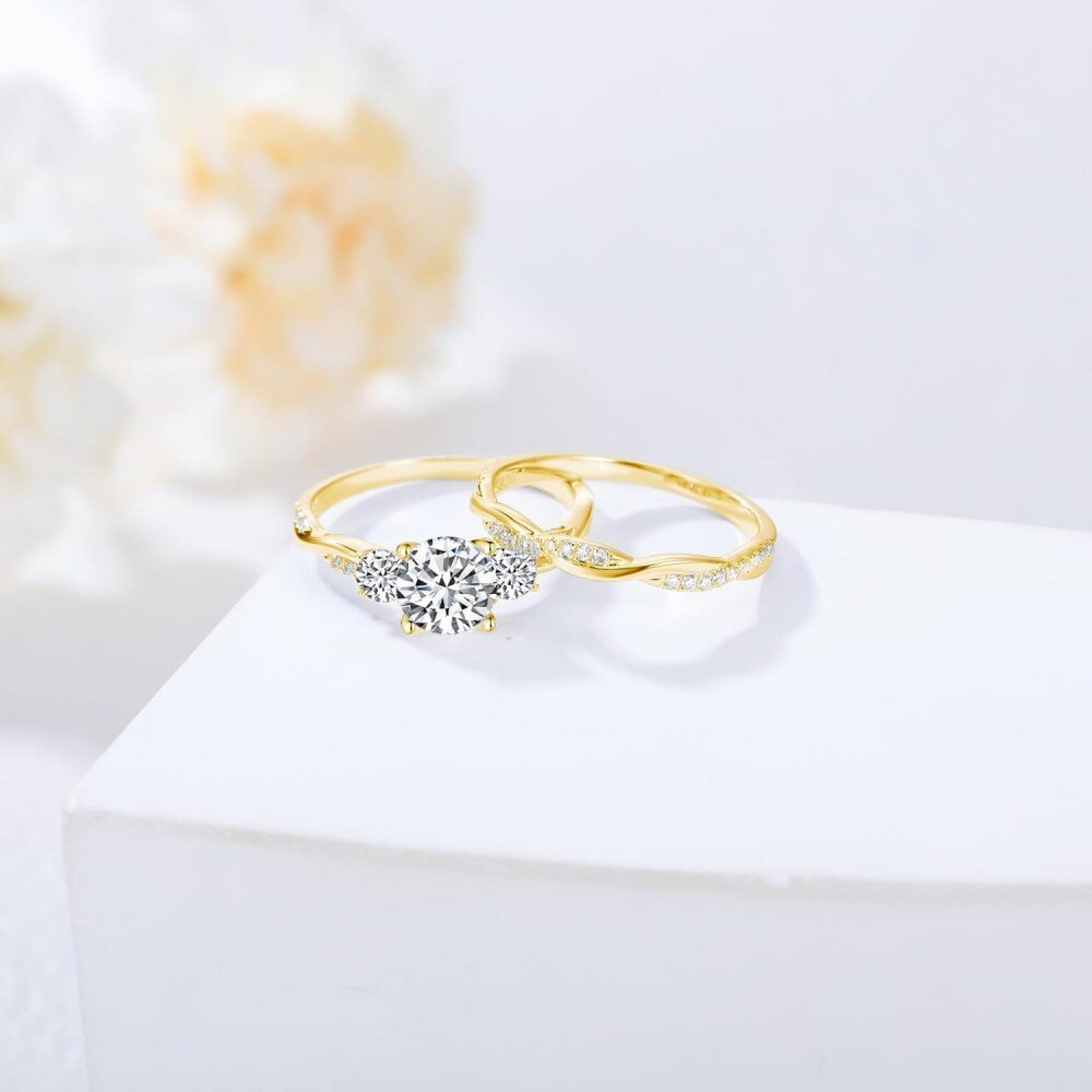 10K White Gold 1 CT Moissanite Bridal Set-3
