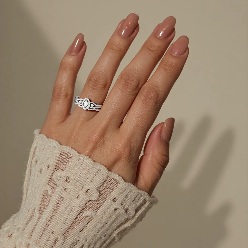 10 Karat Roségold, 1,5 bis 4 Karat, Marquise-Diamantrahmen, Twist-Brautset, Verlobungsring, D VVS1-VS1-2