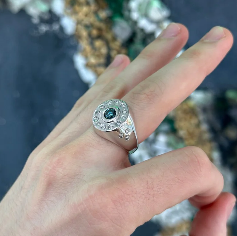 10K White Gold 1.2 CT.T.W. Round Lab Created Diamond & Gemstone Chunky Thick Bezel Set Unisex Statement Band-2