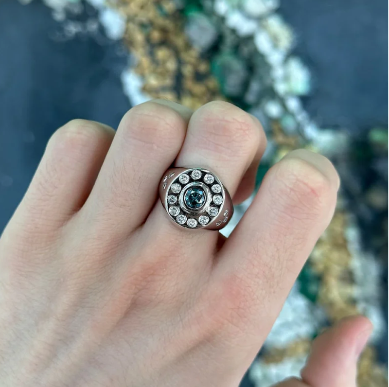 10K White Gold 1.2 CT.T.W. Round Lab Created Diamond & Gemstone Chunky Thick Bezel Set Unisex Statement Band-3