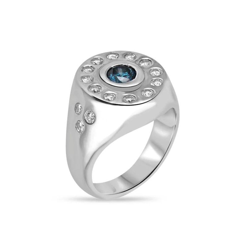 10K White Gold 1.2 CT.T.W. Round Lab Created Diamond & Gemstone Chunky Thick Bezel Set Unisex Statement Band-4