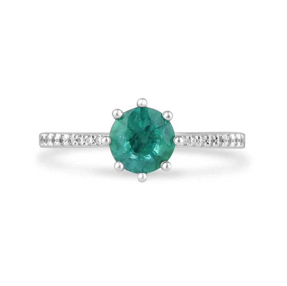 10K White Gold 1.25 to 5.25 CT.T.W. Round Cut Natural Diamond & Lab Created Emerald Engagement Band G-H VS-SI-1