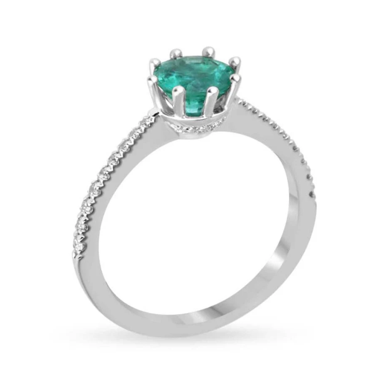 Aliança de noivado em ouro branco 10K, 1,25 a 5,25 ct.T.W., diamante natural com lapidação redonda, esmeralda criada em laboratório, G-H VS-SI-4