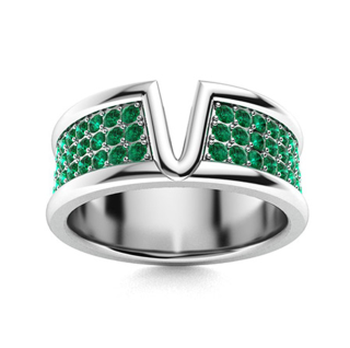 10K White Gold 1.26 CT.T.W. Emerald V-Style Statement Band for Men-12