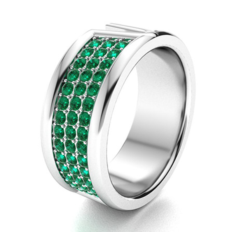 خاتم رجالي من الذهب عيار ١٠ قيراط، وزن ١٫٢٦ قيراط، مرصع بالزمرد، بتصميم حرف V-3