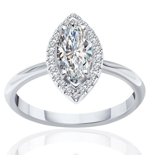 Bague de fiançailles Moissanite 2CT Marquise Cut en or blanc 10K