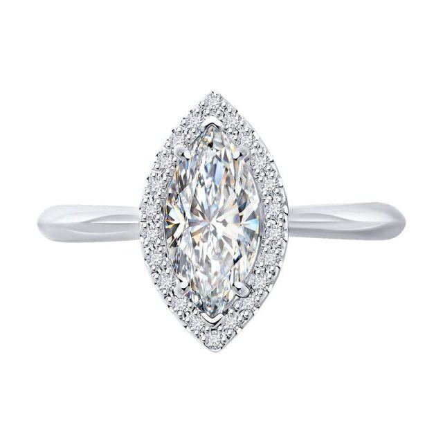 Anello di fidanzamento con moissanite taglio marquise in oro bianco 10K 2CT-3