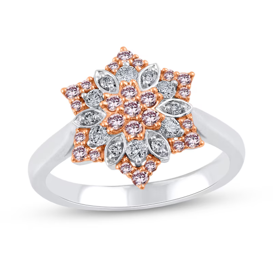 Bague empilable en or blanc 10 carats avec diamants roses et blancs de 1/3 ct et soleil