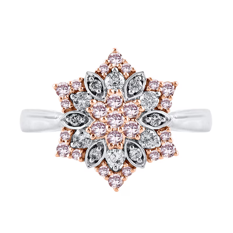 10K White Gold 1/3 CT Pink and White Diamond Couple & Sun Stackable Ring-4