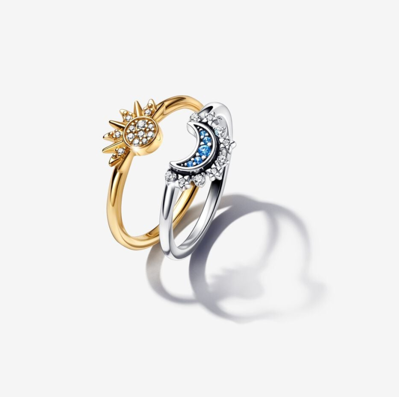 10K White Gold 0.3 CT.T.W. Round Moissanite Celestial Sun & Moon Sparkling Ring Set-49