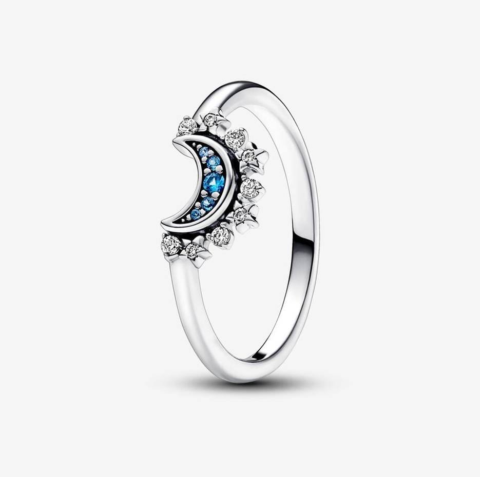 10K White Gold 0.3 CT.T.W. Round Moissanite Celestial Sun & Moon Sparkling Ring Set-4