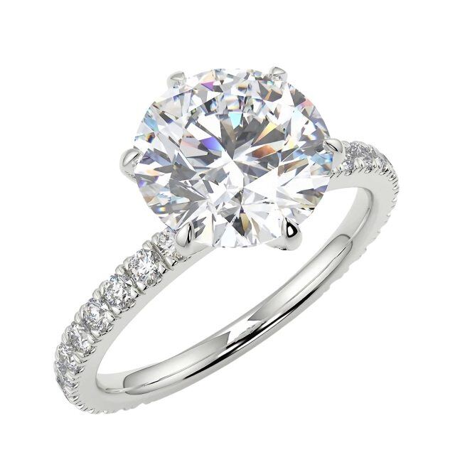 Bague de fiançailles pour couple en or blanc 10 carats avec gravure personnalisée et moissanite circulaire