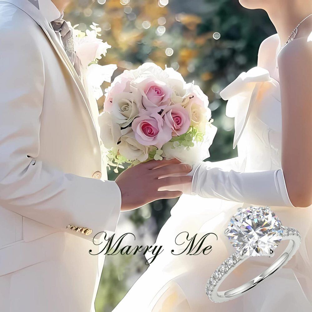 10K White Gold 3CT Round Moissanite Personalized Engraving & Engagement Ring-4