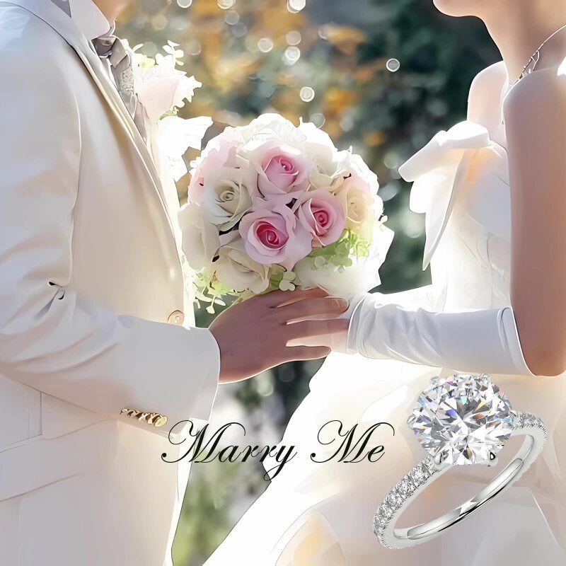 10K White Gold 3CT Round Moissanite Personalized Engraving & Engagement Ring-4