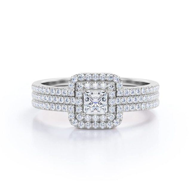 Bague de fiançailles en moissanite taille princesse en or blanc 10 carats 0,3 ct avec diamant cultivé en laboratoire 0,75 ct-1