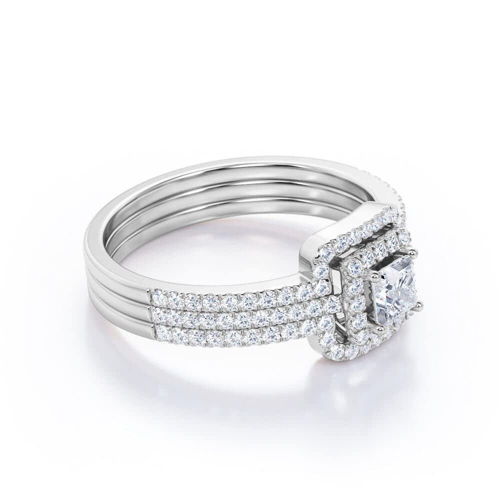 Bague de fiançailles en moissanite taille princesse en or blanc 10 carats 0,3 ct avec diamant cultivé en laboratoire 0,75 ct-4