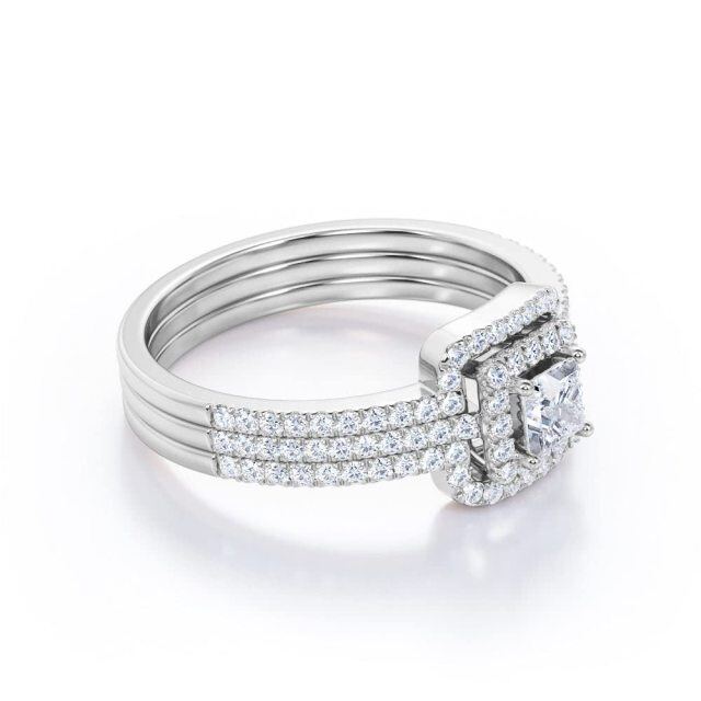 10K witgoud 0,3 CT Princess Cut Moissanite verlovingsring met 0,75 CT Lab Grown diamant-4