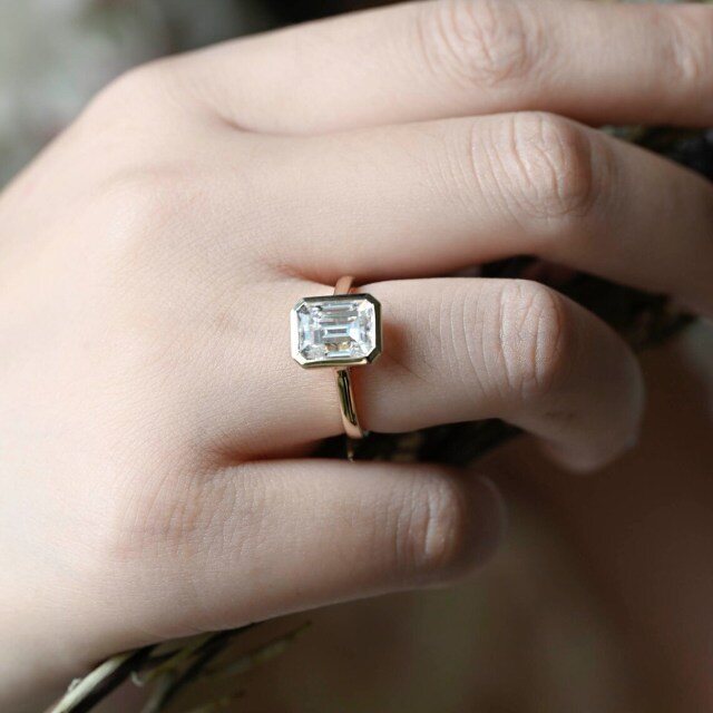 Anel de noivado de moissanite em formato de princesa quadrada 3CT em ouro branco 10K-3