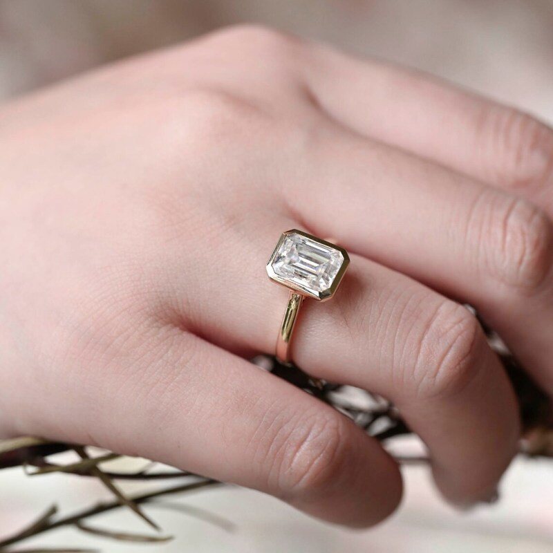 Anillo de compromiso de oro blanco de 10 quilates con moissanita 3CT en forma de princesa-6