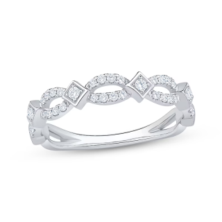 10K White Gold 1/4 CT Circular Shaped Diamond Scalloped Split Stackable Fashion Band-5