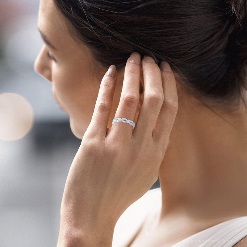 Anel empilhável personalizado com diamante de corte redondo em ouro branco 10K, cor I2, clareza 3EX, certificado IGI-2