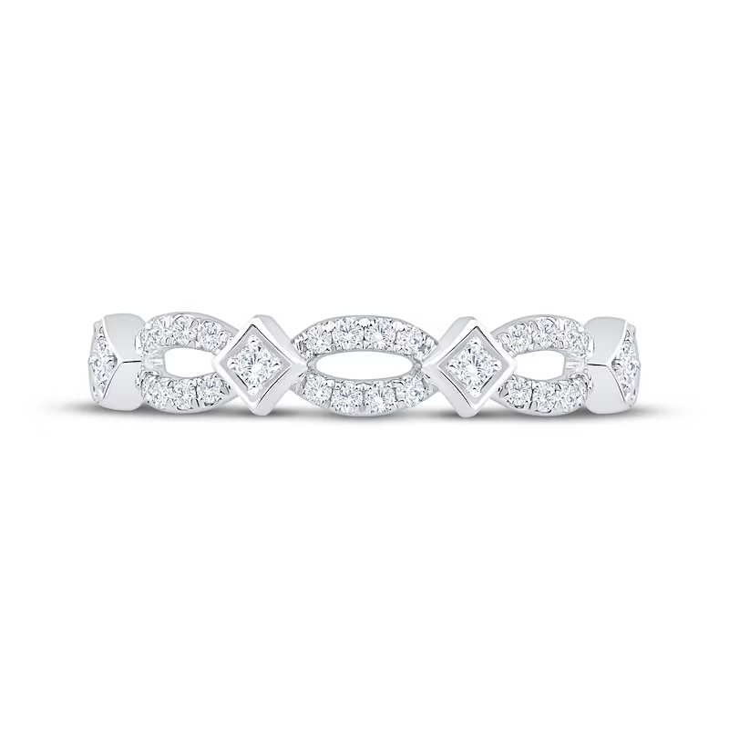 10K White Gold 1/4 CT Circular Shaped Diamond Scalloped Split Stackable Fashion Band-4