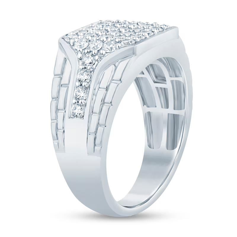 10K White Gold Round Cut Lab Created Diamond Custom Signet Ring for Men F Color SI2 Clarity 3EX IGI Certified-3