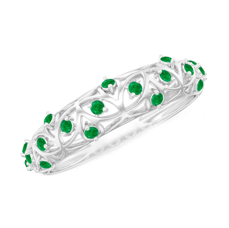 10K White Gold 0.4 CT.T.W. Round Cut Emerald Prong Setting Filigree Band-19