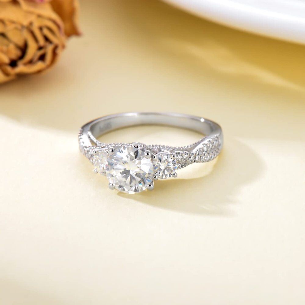 10K White Gold 1.5 CT.T.W .Round Cut Moissanite Engagement Ring-6