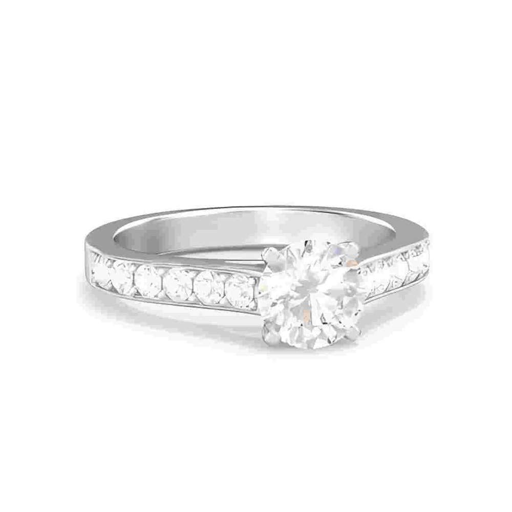 Anello di fidanzamento in oro bianco 10 carati con diamante rotondo creato in laboratorio da 0,5 a 3 carati, purezza D VVS1-VS1, 3EX-1