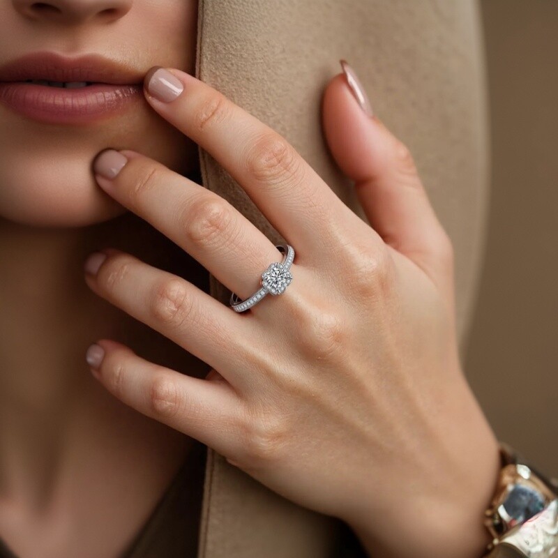 10K White Gold 1.5 to 5 CT Round Moissanite Engagement Ring-2