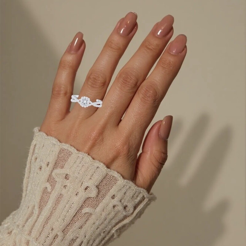 Anel de noivado personalizado em ouro branco 10K, 0,5 a 3 ct, esmeralda, diamante criado em laboratório, cor D, VVS1-VS1, pureza 3EX-2