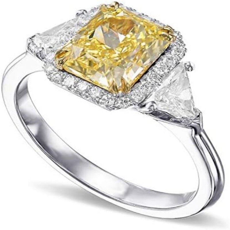 Obrączka ślubna z białego złota 10K o masie 2,6 ct z żółtym moissanitem-4