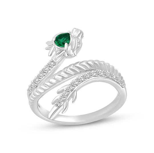 10K White Gold 0.75 CT.T.W. Pear Lab Created Emerald & Moissanite Dragon Custom Open Ring