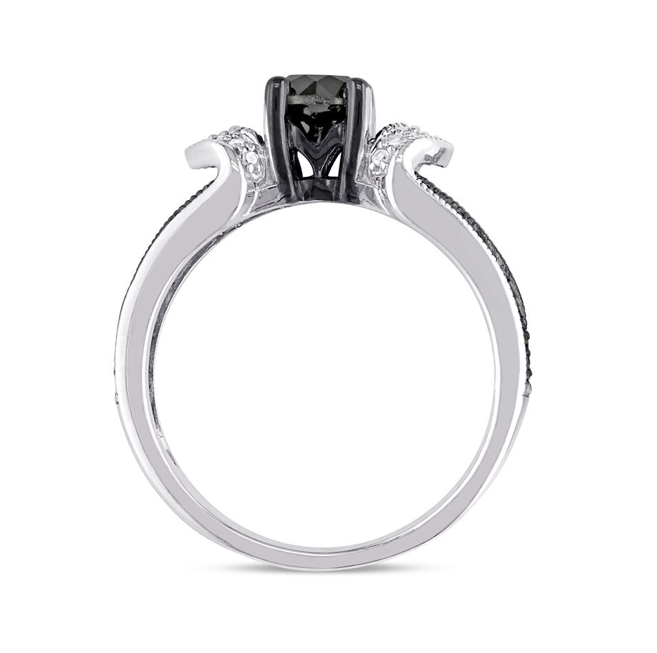 Alliance de fiançailles en or blanc 10 carats, diamants noirs et blancs taille ronde, de 0,75 à 3,25 ct, à tige fendue-4