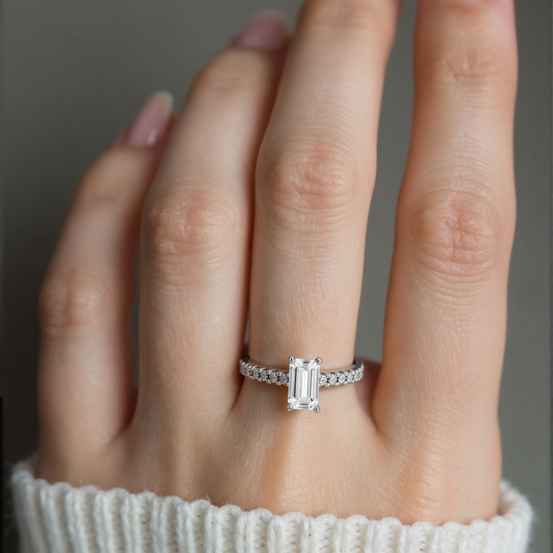 Anillo de compromiso de oro blanco de 10 quilates con diamantes creados en laboratorio de 0,75 a 3,25 quilates de peso total, claridad VVS1-VS1, certificado IGI 3EX.-4