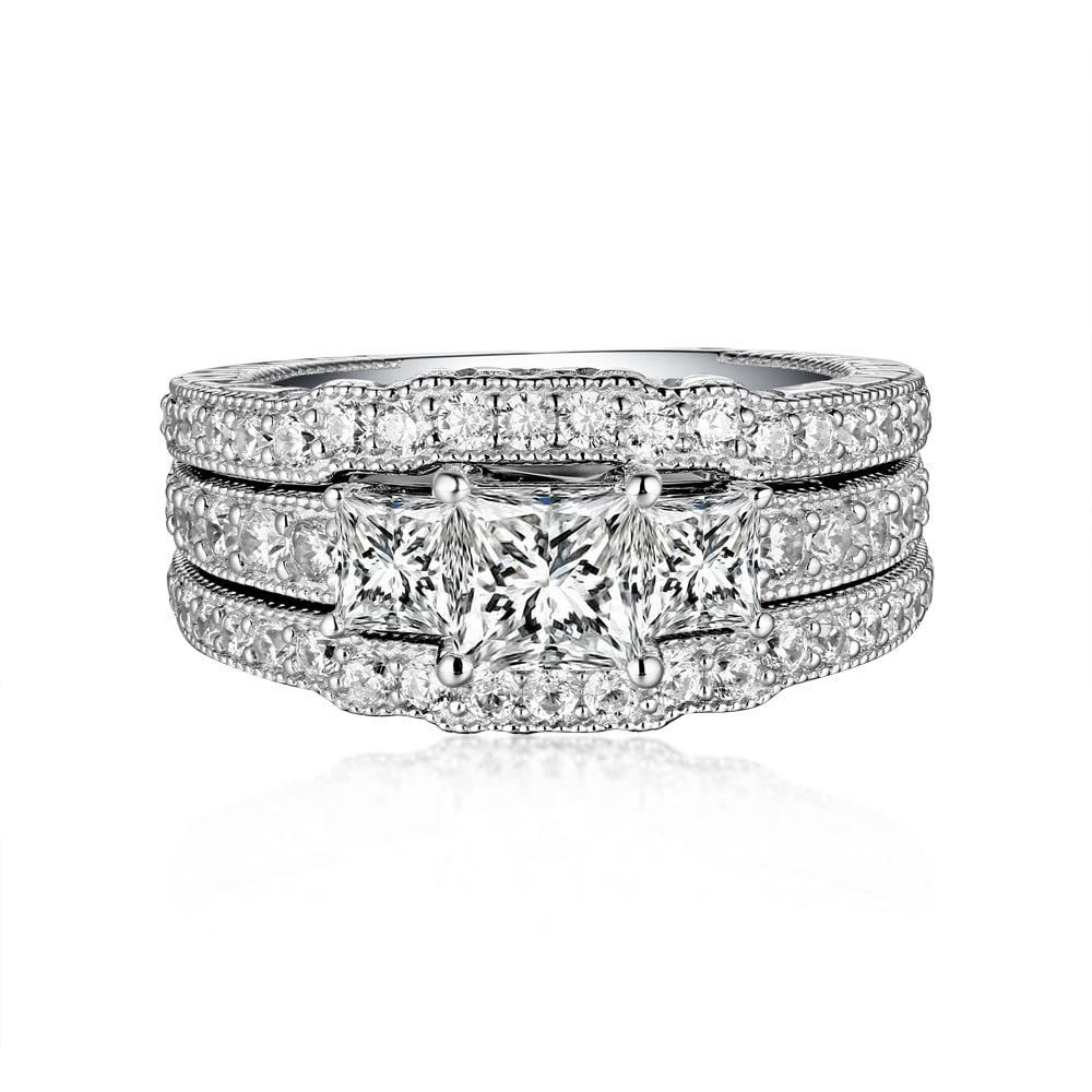 Conjunto de noiva de moissanita com corte princesa de 2,8 ct.T.W. em ouro branco 10K-1