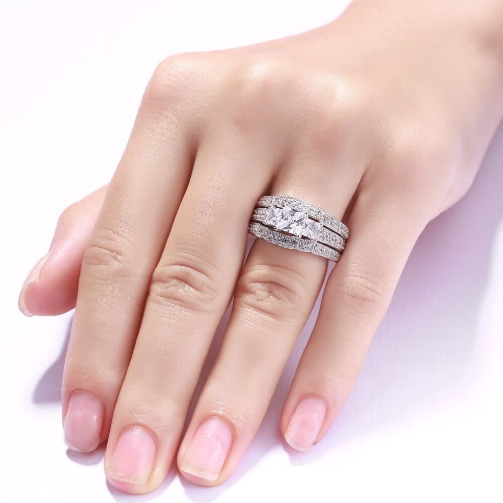 Anillo clásico personalizado con nombre y moissanita de 2,8 quilates y corte princesa en oro blanco de 10 quilates-2