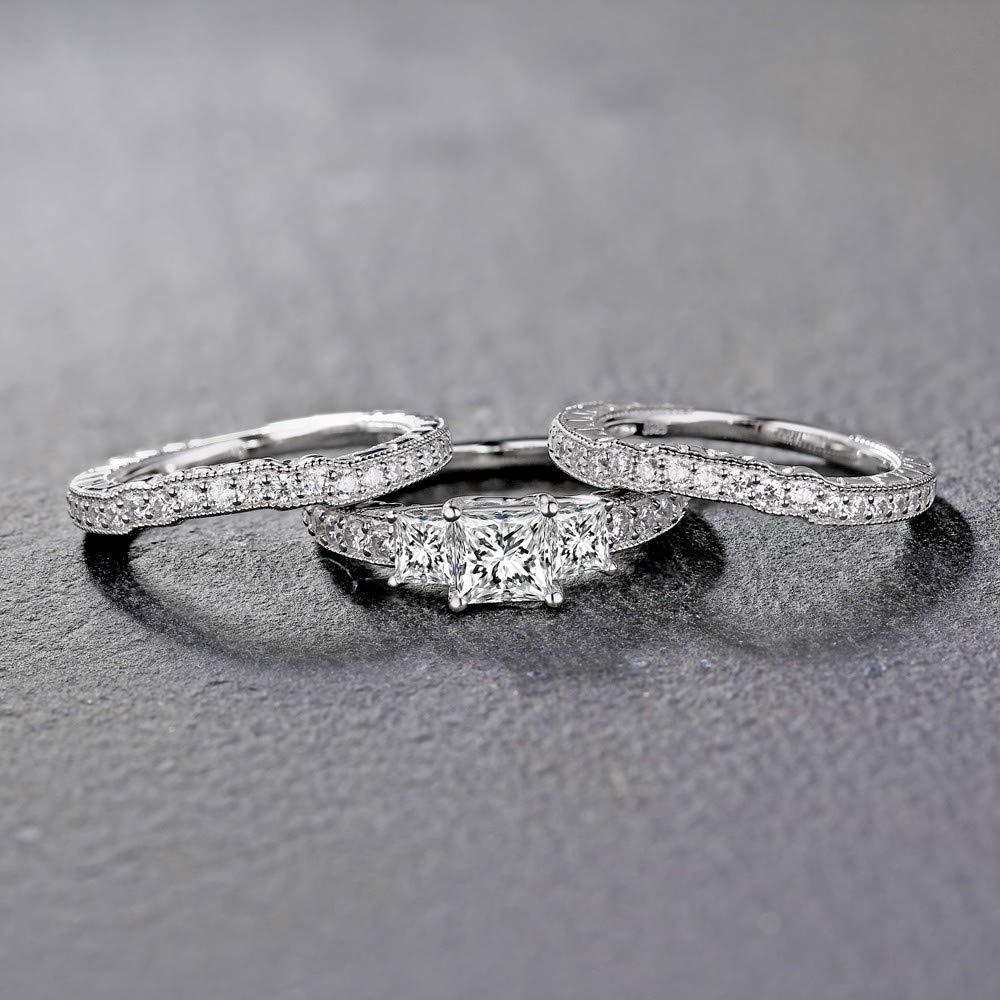 Conjunto de noiva de moissanita com corte princesa de 2,8 ct.T.W. em ouro branco 10K-3