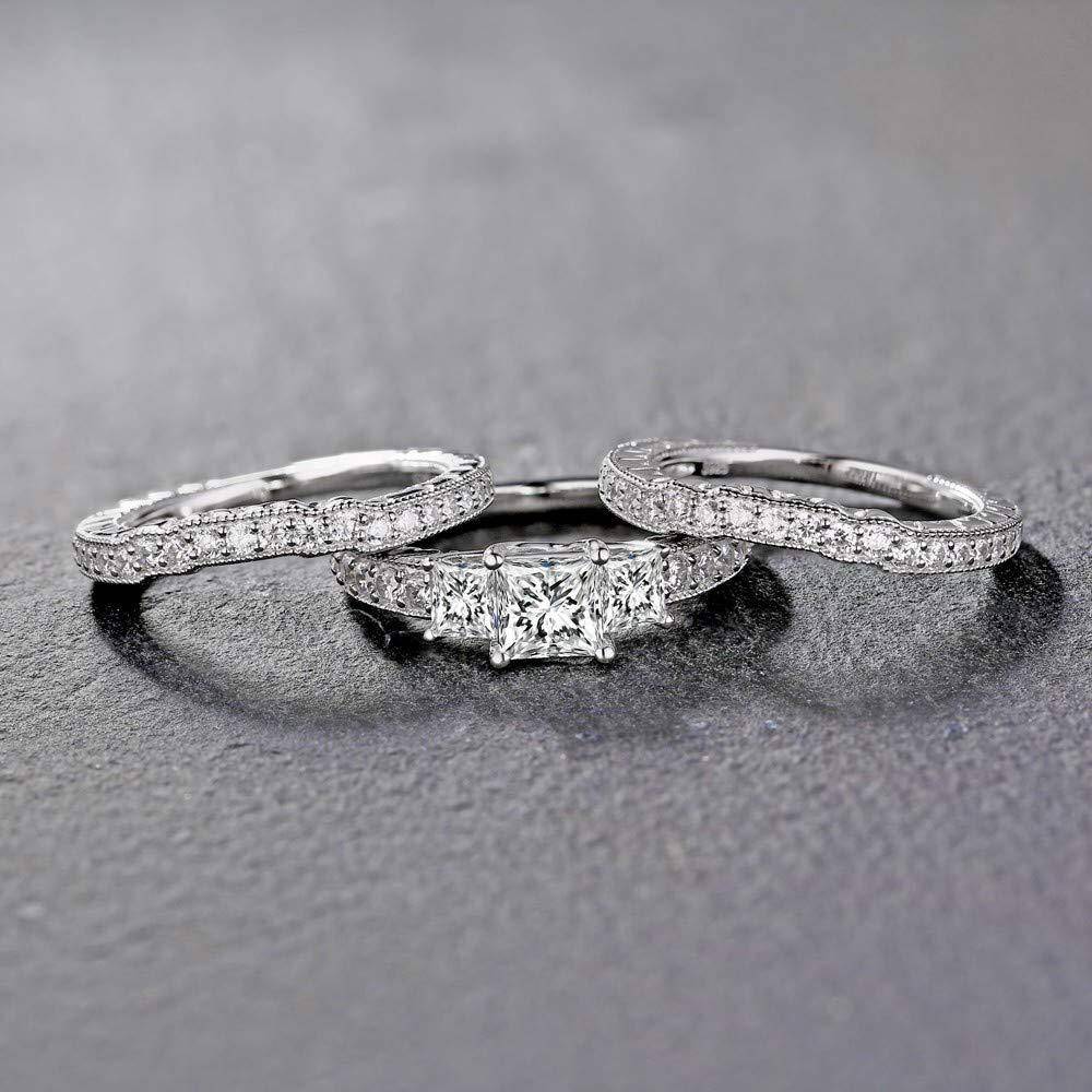 10K White Gold 2.8CT Princess-square Moissanite Personalized Classic Name Ring-3