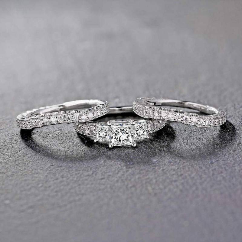 10K White Gold 2.8 CT.T.W Princess Cut Moissanite Bridal Set-3
