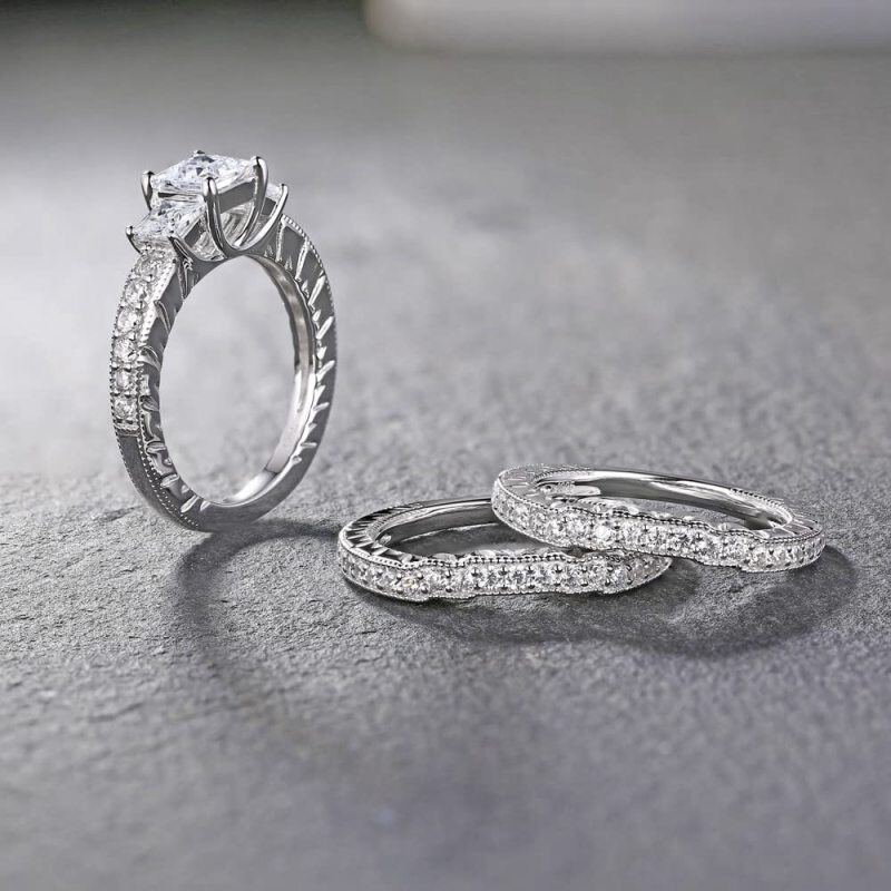 10K White Gold 2.8 CT.T.W Princess Cut Moissanite Bridal Set-4