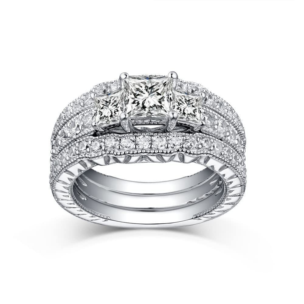 Conjunto de noiva de moissanita com corte princesa de 2,8 ct.T.W. em ouro branco 10K-5