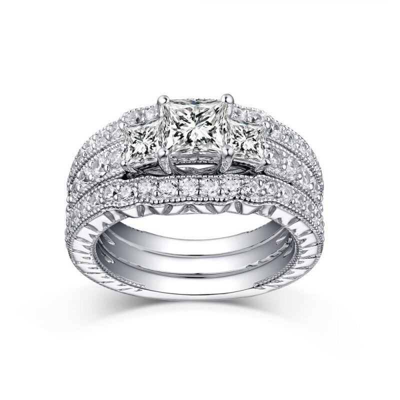 10K White Gold 2.8 CT.T.W Princess Cut Moissanite Bridal Set-5