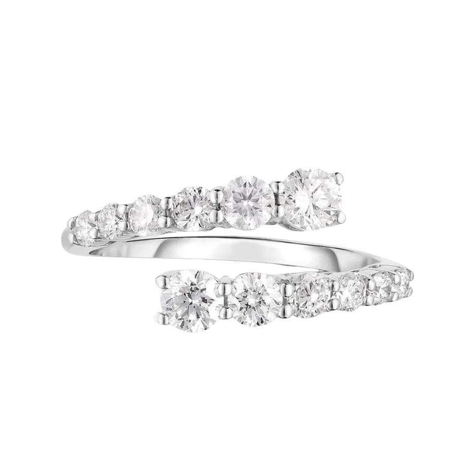 Anello aperto personalizzato in oro bianco 18 carati con diamanti T.W. da 0,98 ct, colore D, purezza VVS-1
